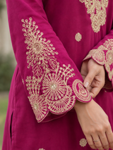 Rani Pink Silly Cotton Straight Suit with Thread Work