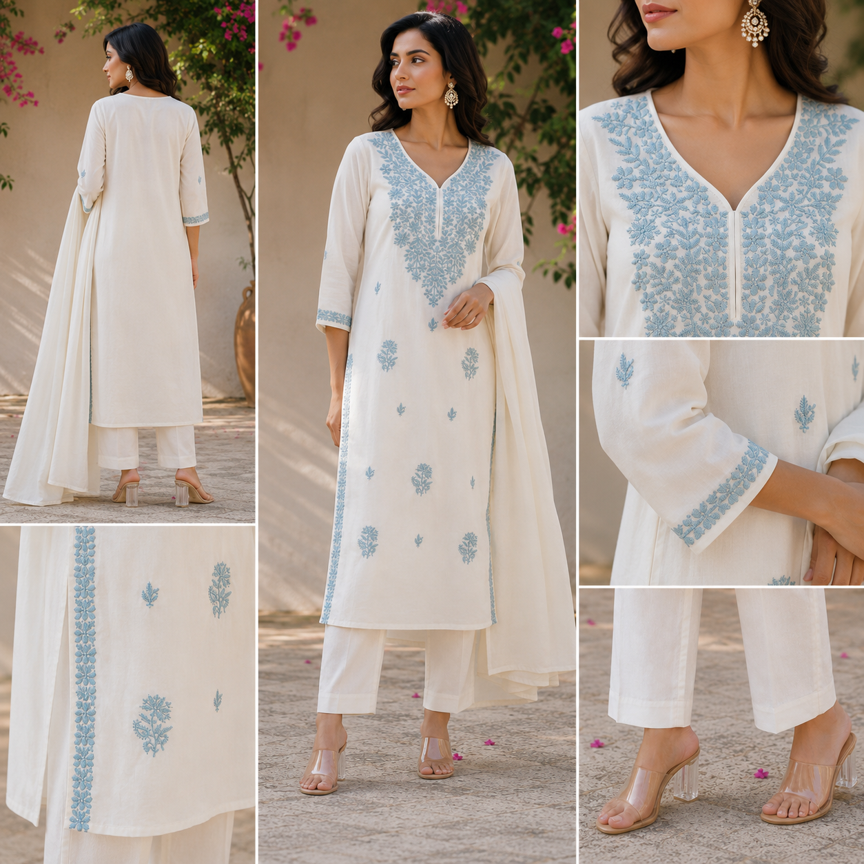 Pure Mul Cotton Straight suit with embriodery work