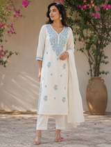 Pure Mul Cotton Straight suit with embriodery work