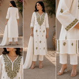 Pure Mul Cotton Straight suit with embriodery work
