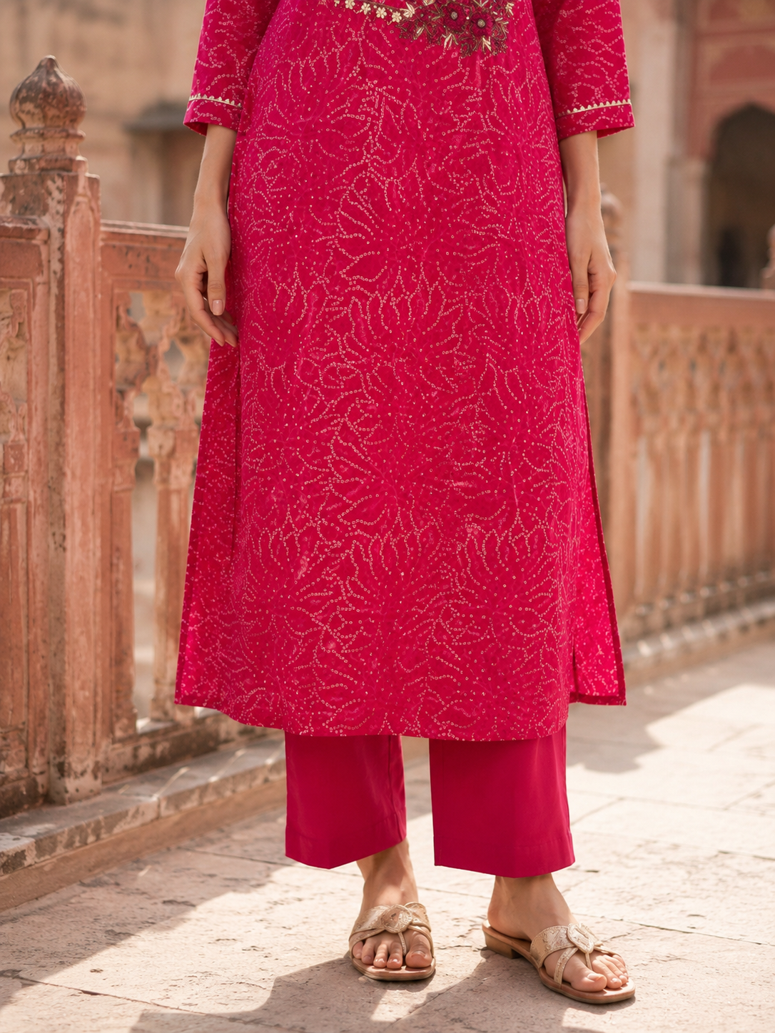 Pink Pure Rayon Co-ord Set with Heavy work