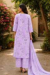 Lavender Pure Cotton Straight suit with Cut Dana & Beads Work