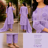 Lavender Pure Cotton Straight suit with Cut Dana & Beads Work