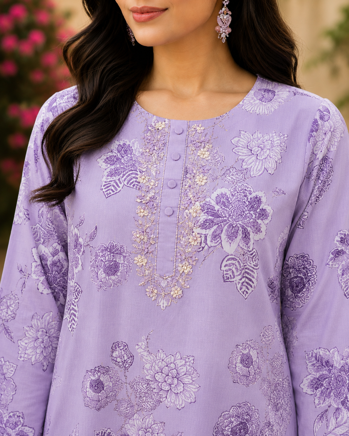Lavender Pure Cotton Straight suit with Cut Dana & Beads Work