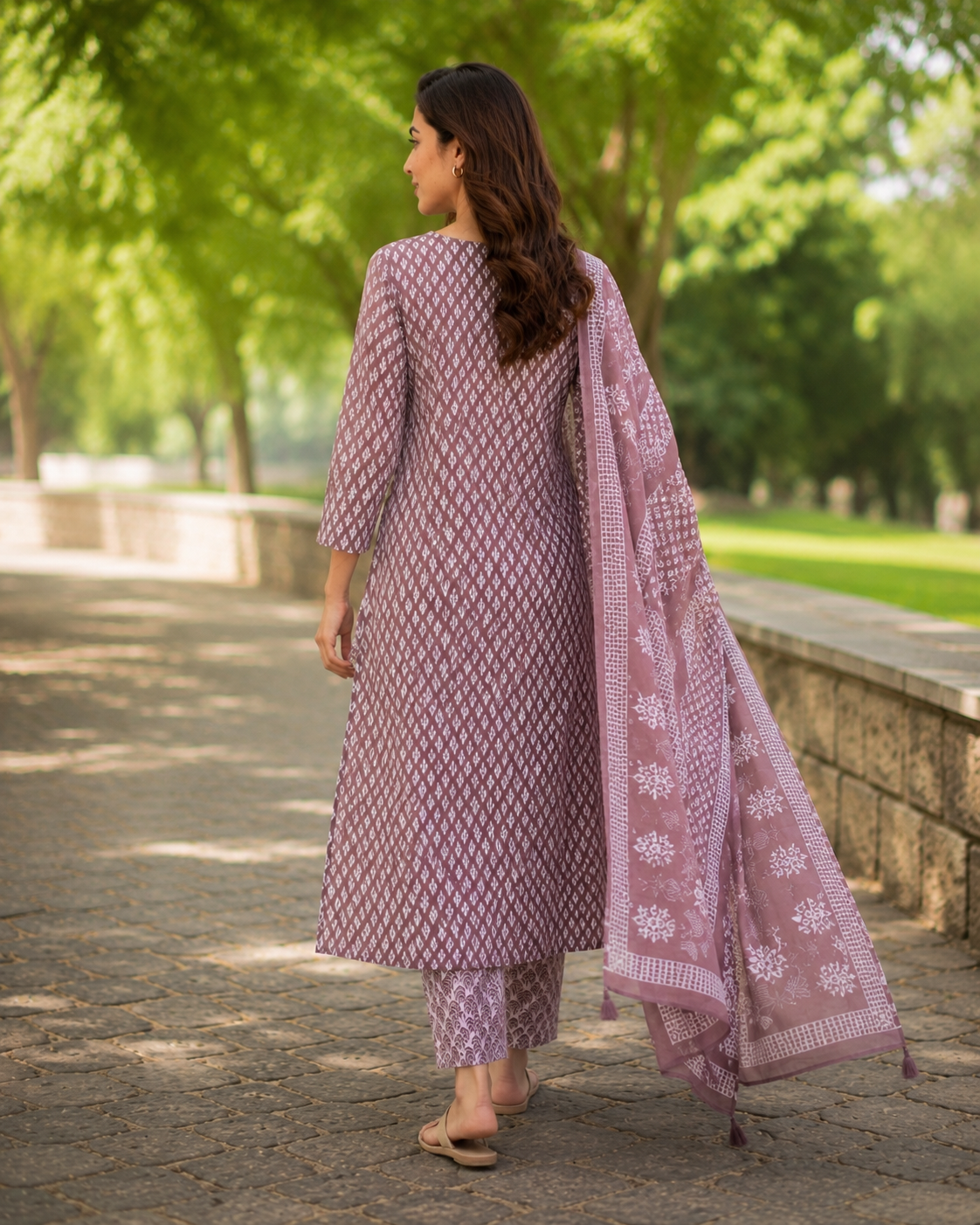 Printed Pure Cotton Straight suit with beads, Cut Dana &  Lace work