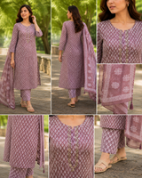 Printed Pure Cotton Straight suit with beads, Cut Dana &  Lace work