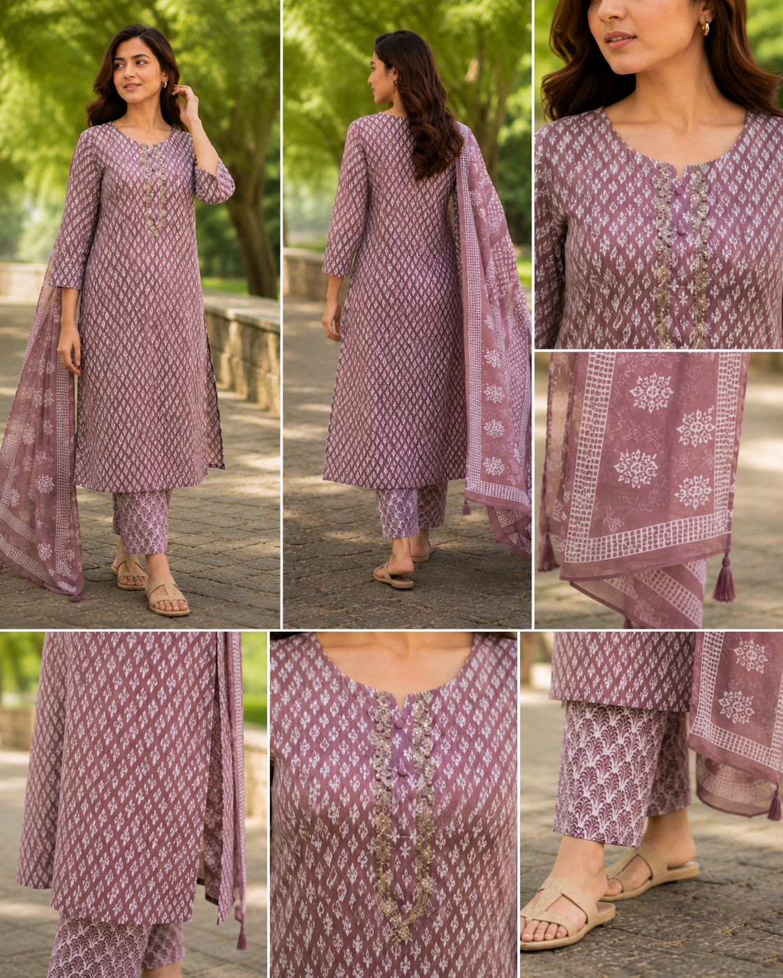Printed Pure Cotton Straight suit with beads, Cut Dana &  Lace work