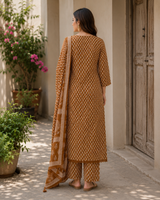 Printed Pure Cotton Straight suit with beads, Cut Dana &  Lace work