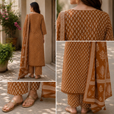 Printed Pure Cotton Straight suit with beads, Cut Dana &  Lace work