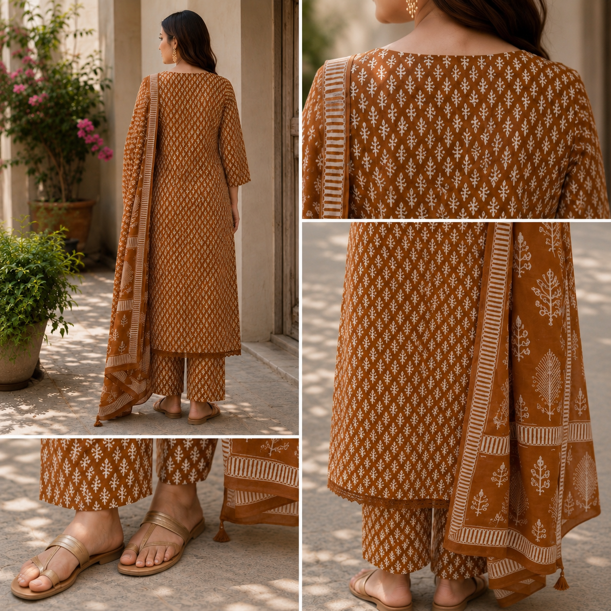 Printed Pure Cotton Straight suit with beads, Cut Dana &  Lace work