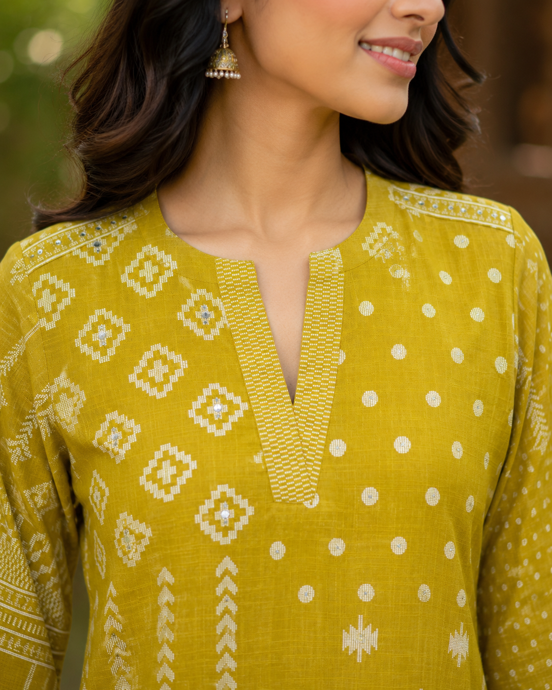 Mustard Yellow Printed Pure Cotton Straight suit with yoke detailing