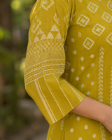 Mustard Yellow Printed Pure Cotton Straight suit with yoke detailing