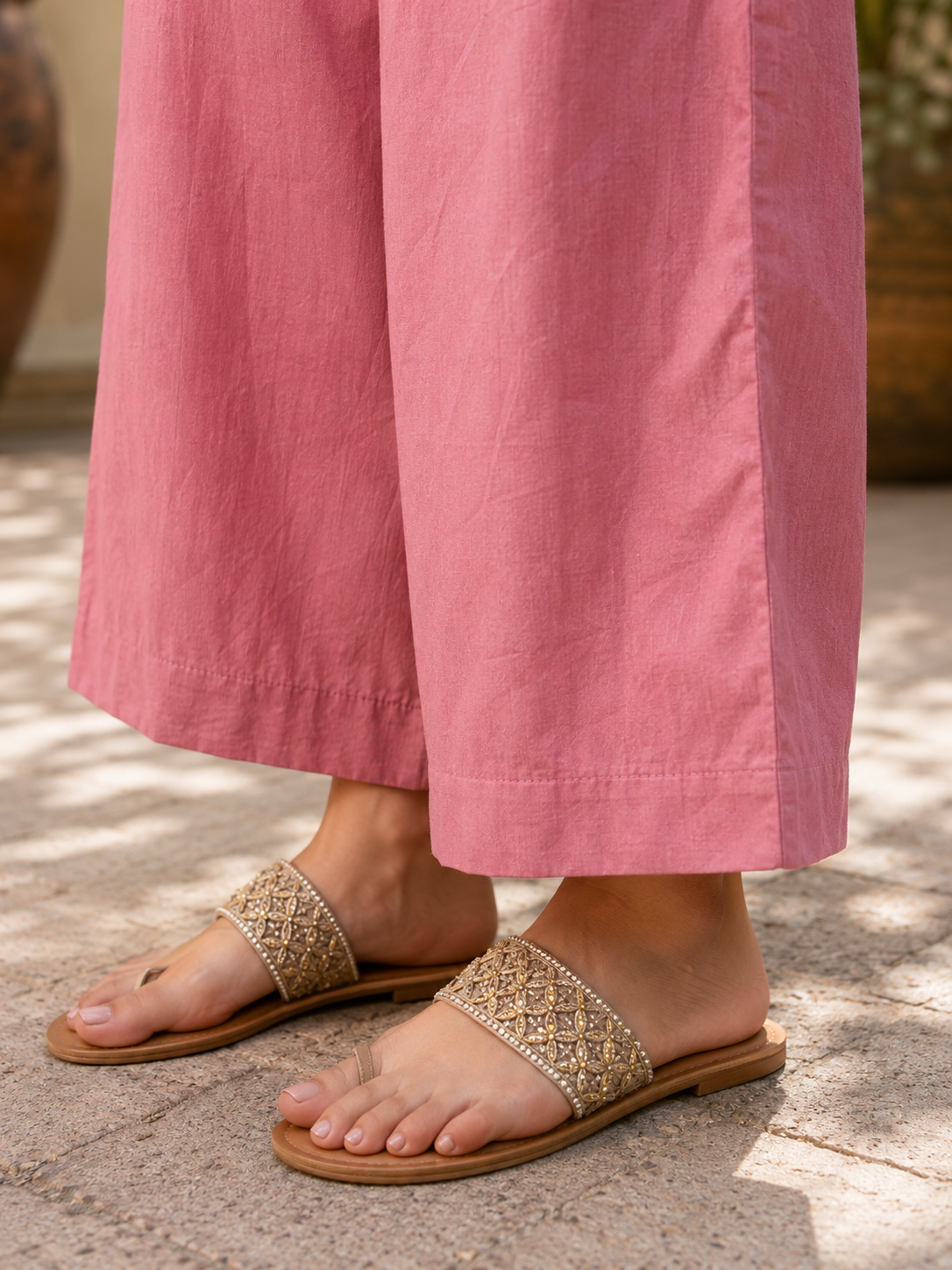 Rose Pink Pure Mul Chanderi A-Line suit with Heavy embriodery & Applique work