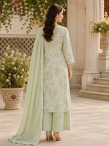 Apple Green Pure Cotton Straight Suit with Detailing work