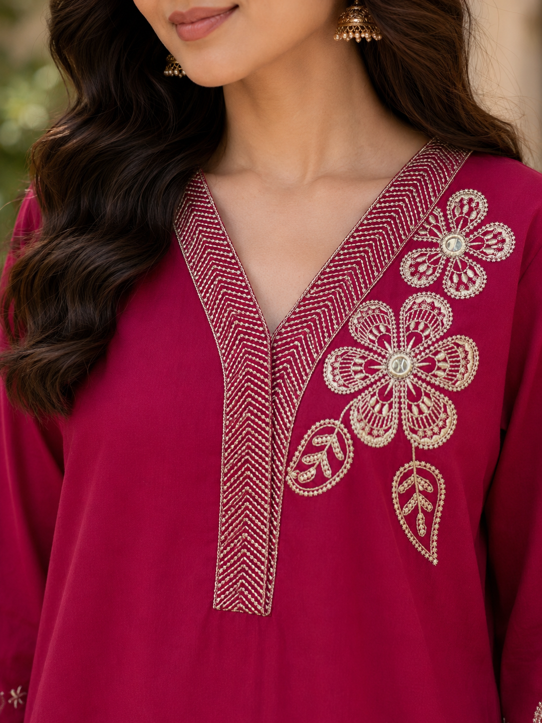 Rani Pink Cotton Straight suit with Embroidery Work