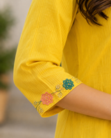 Yellow Silly Cotton A-line suit with Embroidery and beads work